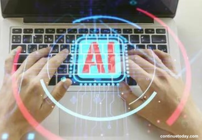 human hand editing documents for spelling and grammar on laptop with AI