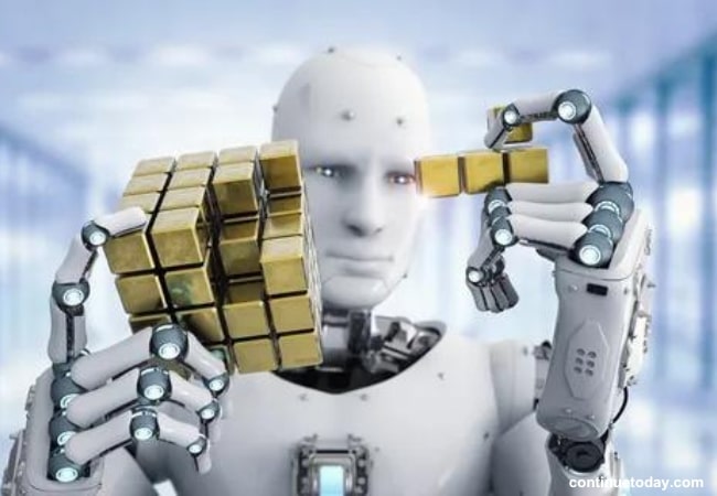 AI robot holding Rubik's cube