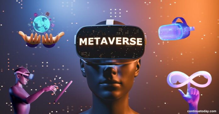 robot using VR gear to explore metaverse technology world