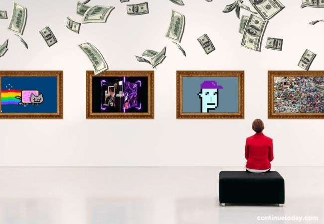 individual sitting in front of works brought by nfts