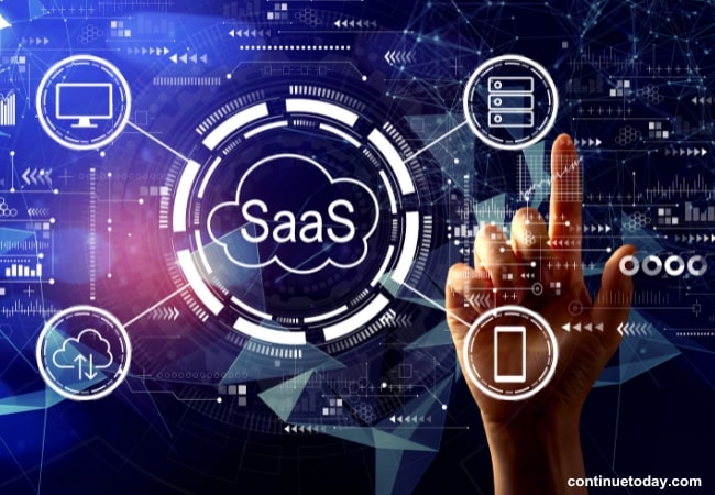 human finger indicating SaaS (Software-as-a-Service)