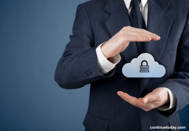 human hand holding Cloud symbol with lock