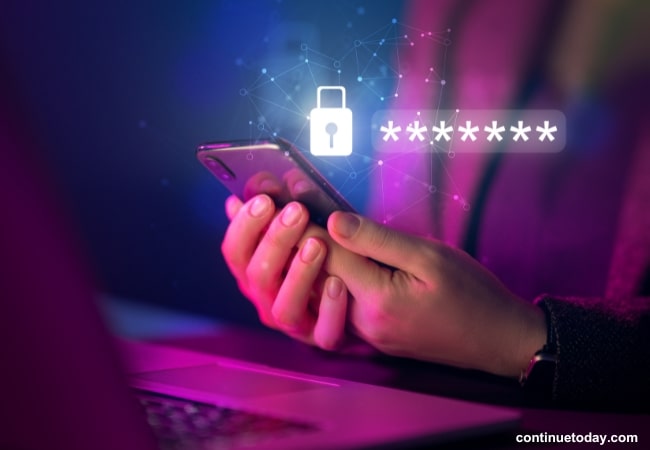 hand on mobile to kepp data protected