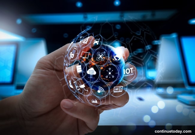 hand holding symbolize globe with IoT facility for Current Experiment