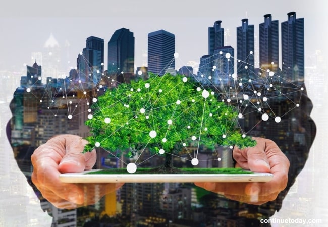 two hands holding device symbolizing Sustaining the Environment for IoT