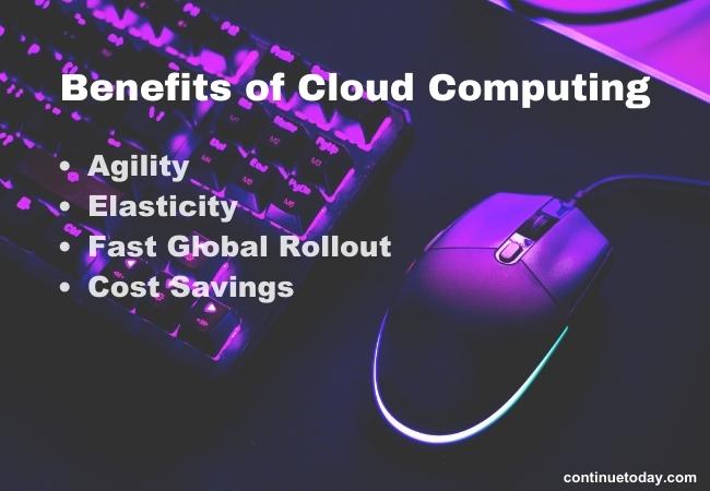 benefits of cloud computing written over computer keyboard and mouse