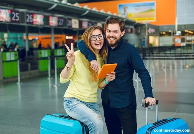 A couple in a airport