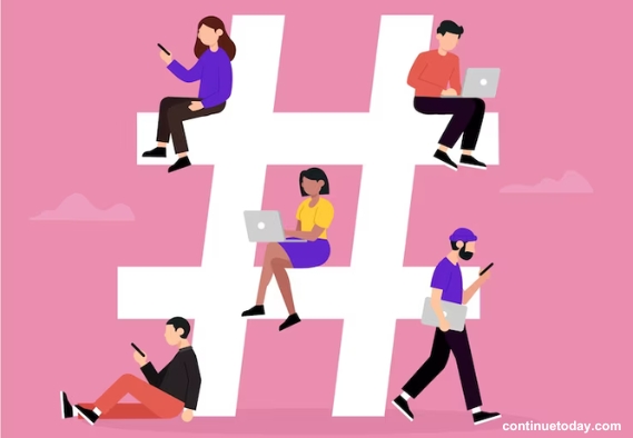 a group of people using devices for applying appropriate hashtags to promote NFTs