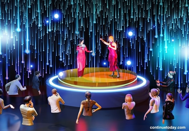 a group of people's avatar enjoying virtual concerts in Metaverse for immersive entertainment