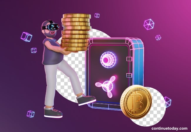 man avatar holding coins symbolizing finance and banking metaverse use cases